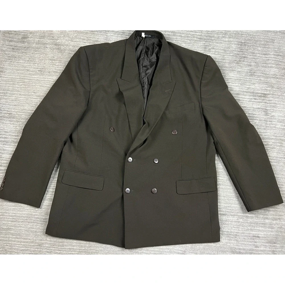 Vanderbilt Blazer Mens 50L Olive Brown Double Breasted Peak Lapel Formal Jacket